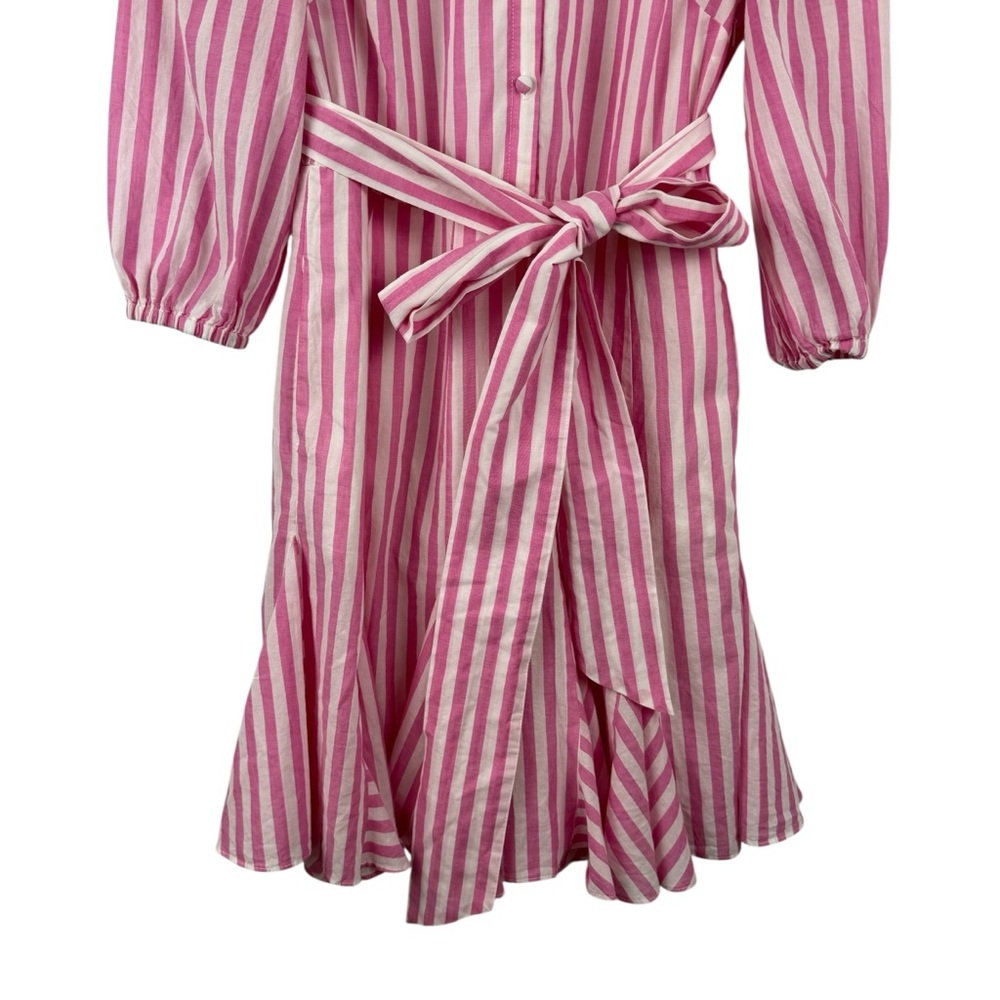 BODEN Puff Sleeve Cotton Pink White Striped Dress Button Down Ruffle Hem SZ 2 - Picture 9 of 16